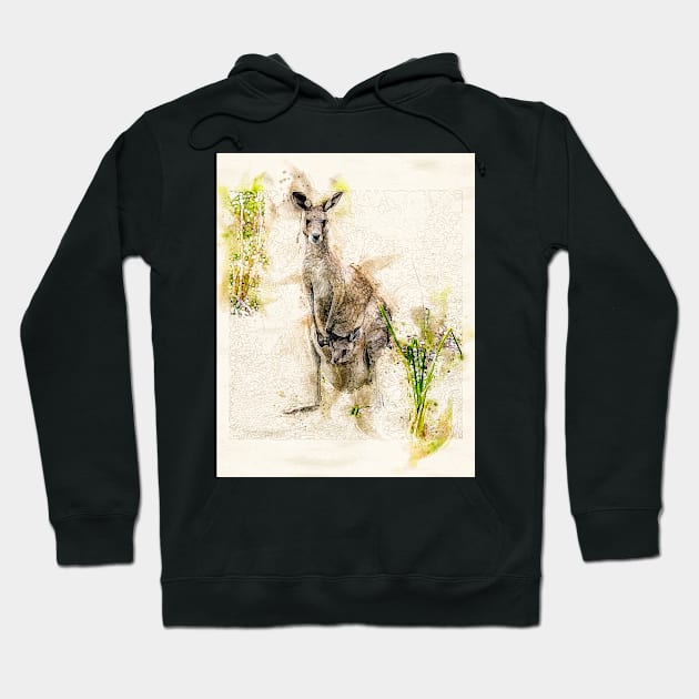 Australian Kangaroo and Baby Joey Hoodie by Custom Autos